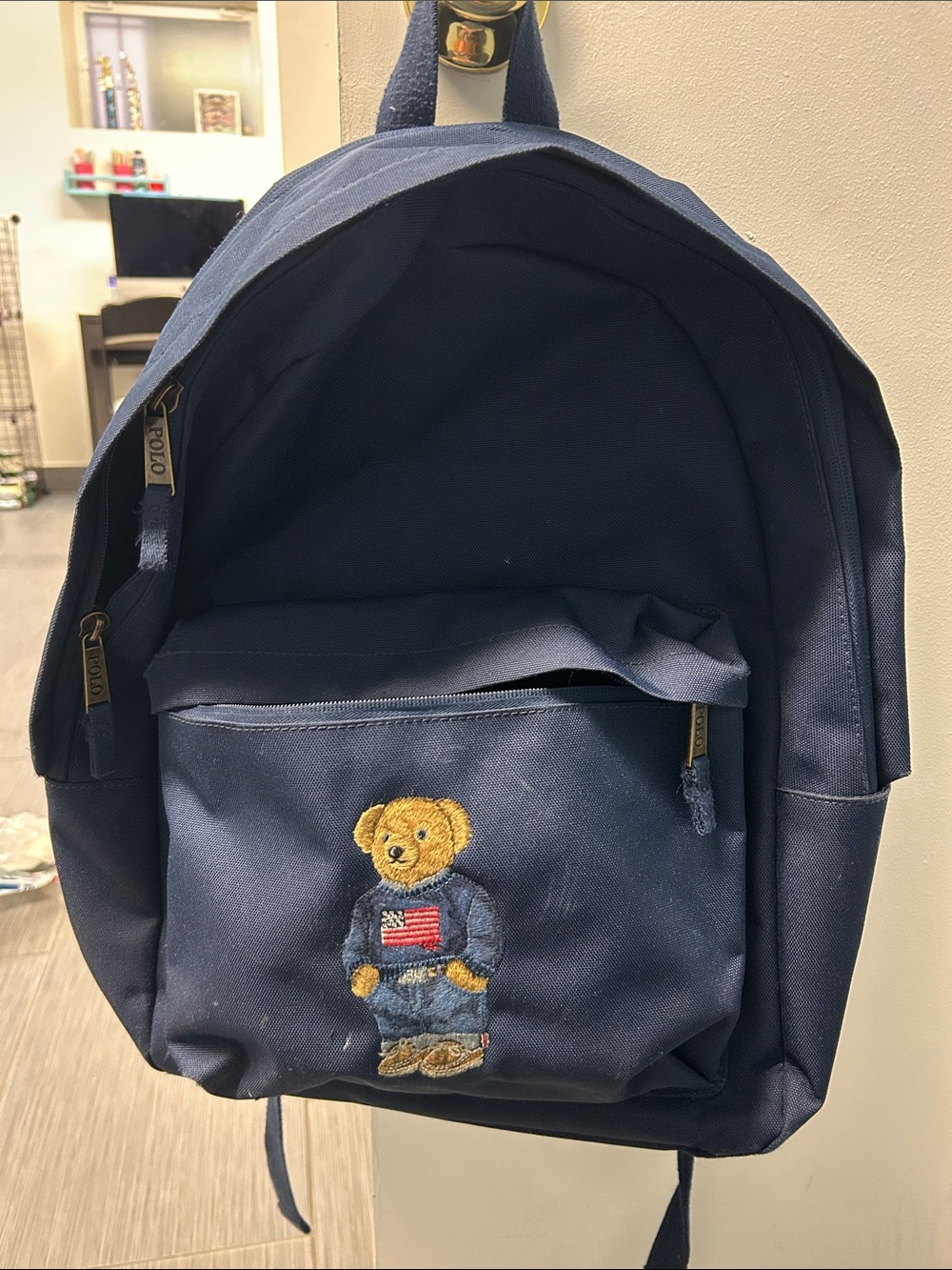 Polo by Ralph Lauren Navy Kids Backpack with Bear Embroidery